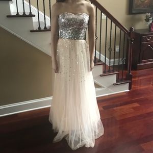 BOGO Light Pink/Coral Strapless Sequin Prom Dress!